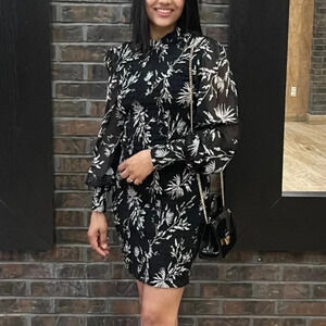 Dynamite | Floral Dress With Ruching And Sheer Balloon Sleeves |  Size Medium